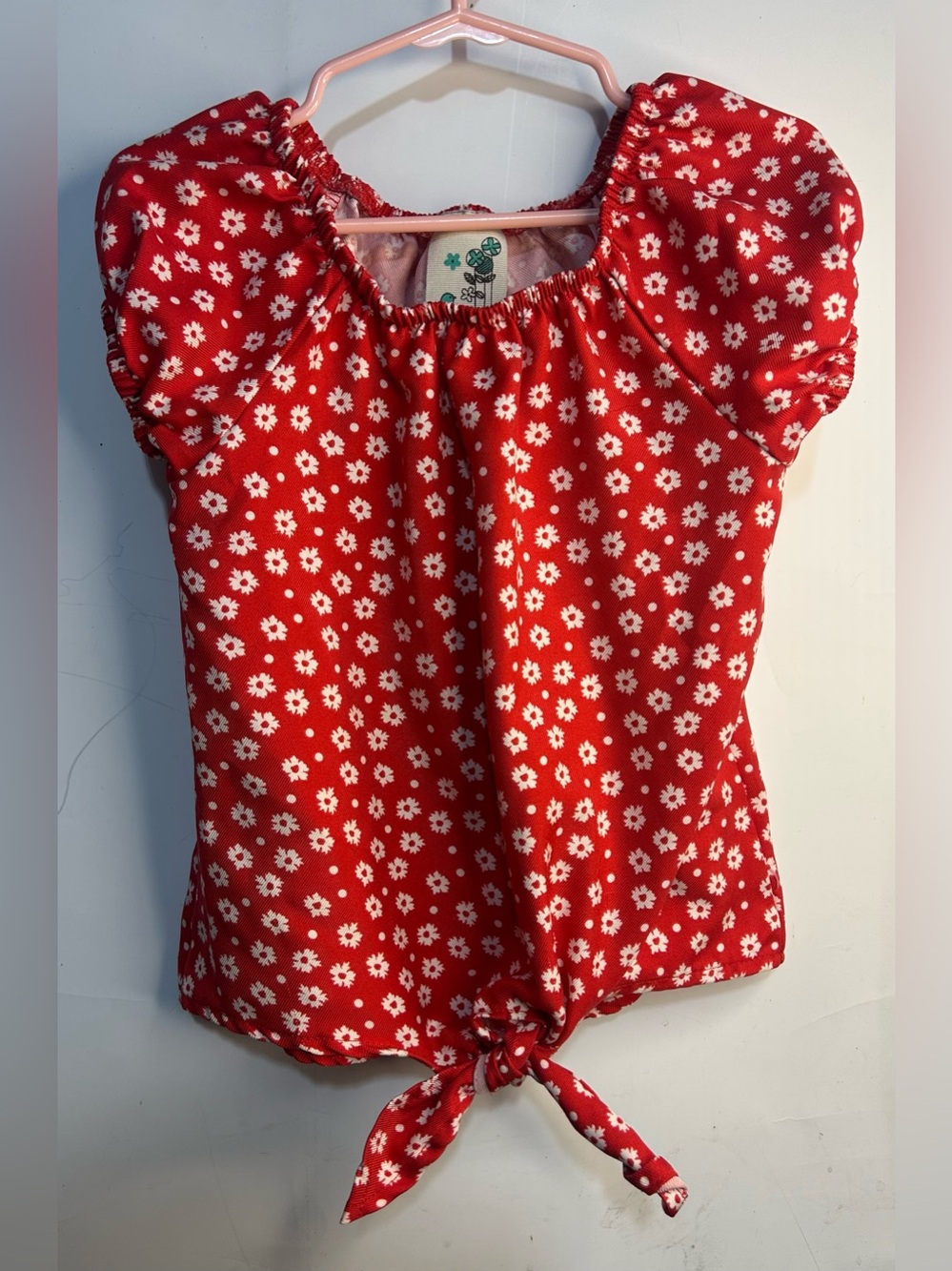 Lily Bleu Floral Print Red Tie Front Blouse Girls 5T